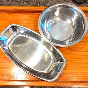 BOGO 2 Stainless Steel Serving pieces Tray and bowl made in Japan vintage